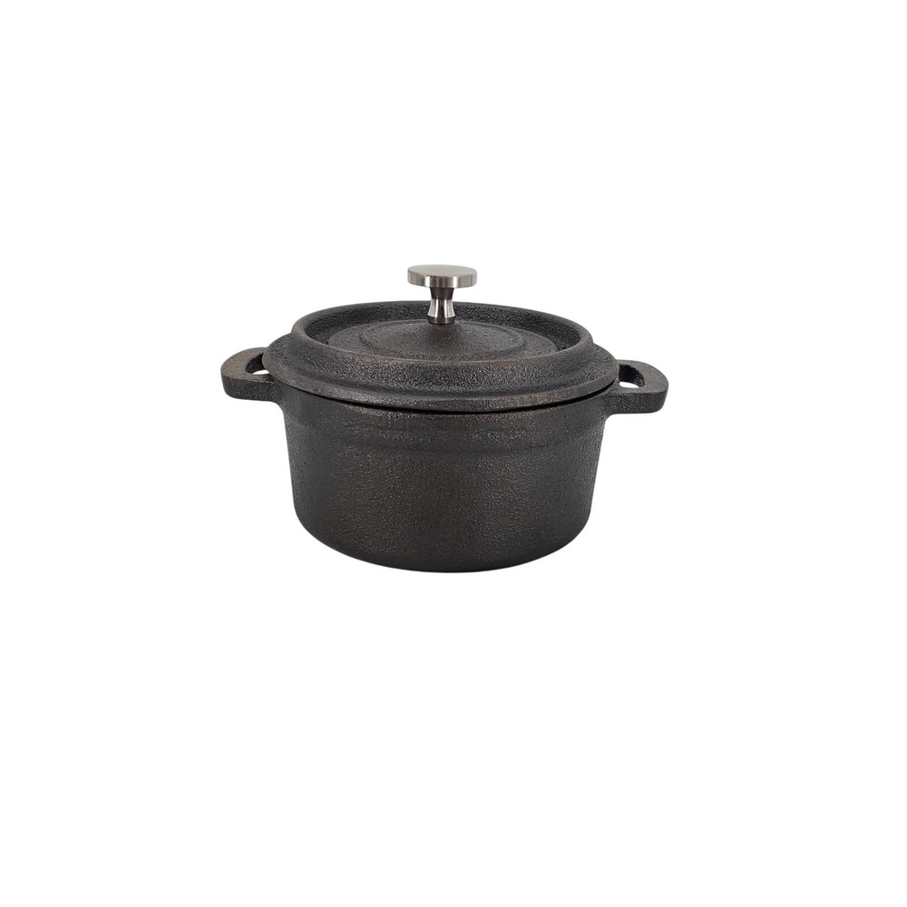 Sedona Kitchen 2 Pc Set Mini Dutch Oven Round Cast Iron Cocotte Black Handles